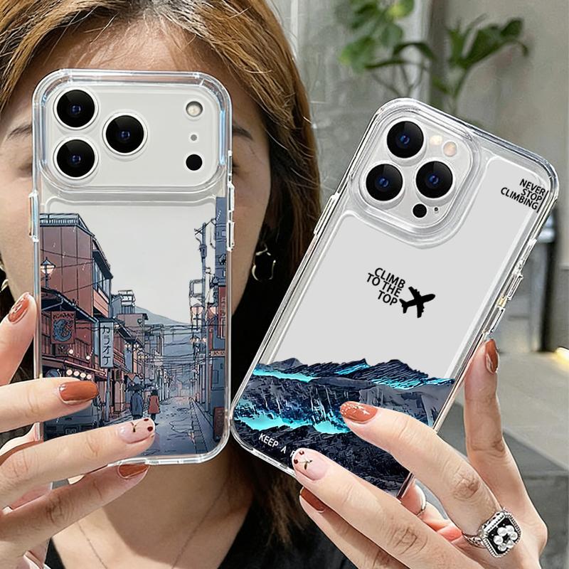 Anime Style Mountain Pattern Case For iPhone 17 Pro Max Coque iPhone 16 15 14 13 12 Pro Max 11 Clear TPU Silicone Soft Cover