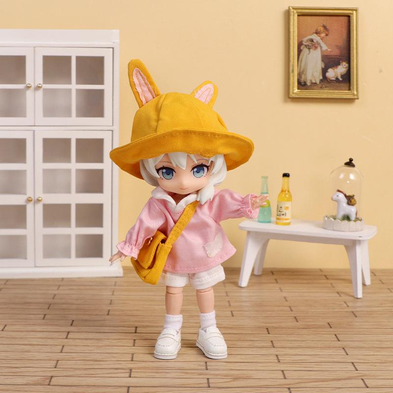 Light Blue Pink Ob11 Baby Clothes Shirt+Pant+Hat+Bag Rabbit Bear Kindergarten Suit Molly Baby Clothes GSC Body 12 BJD Accessory