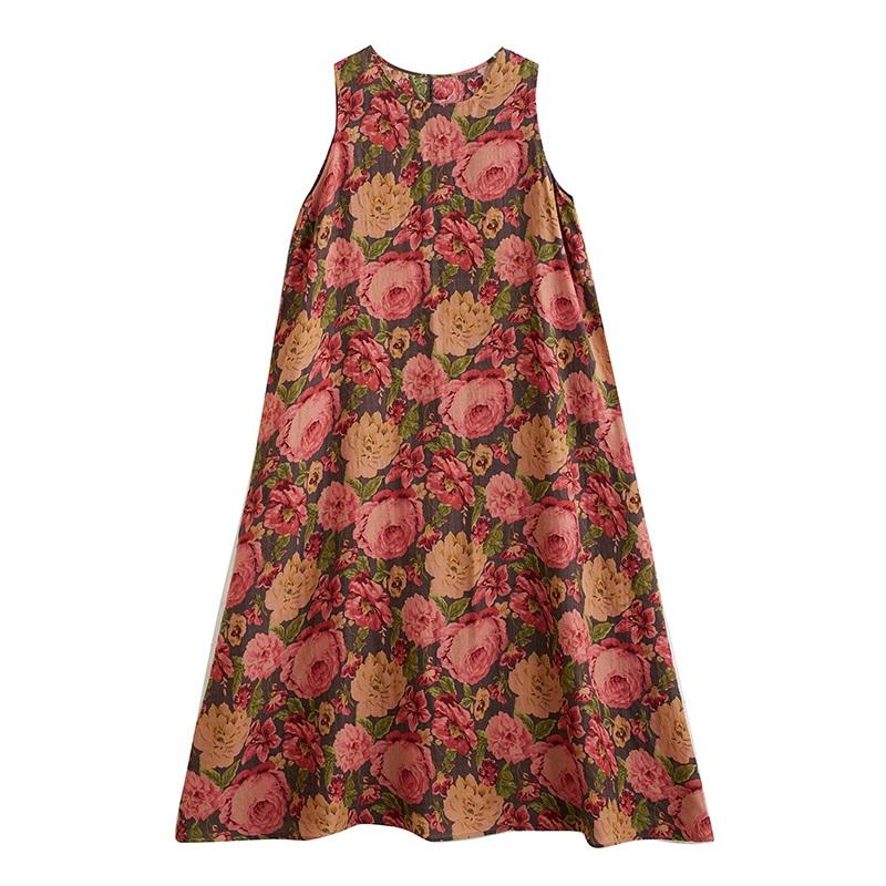 Sleeveless Plus Size Cotton Vintage Floral New In Dresses for Women Casual Loose Long Summer Dress
