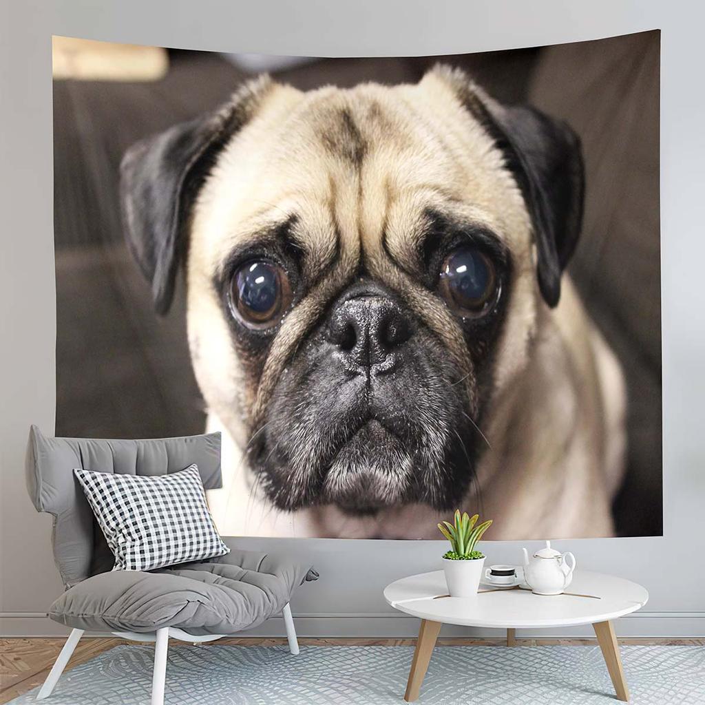 Cute Animals Pet Pug Dog Decor Tapestry for Backdrop Creativity Bedroom Dorm Living Room Modern Decor Wall Hanging Tapestries