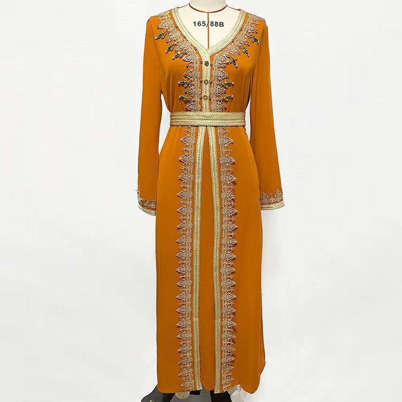 

Orange Lace Lace Patchwork Hand-Stitched Diamond Dress Female Elegant Party High-End Dress Orange XL