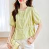 New Summer Short-sleeved Round-neck Shirt for Women Korean Commuting Niche Design Loose Temperament Top