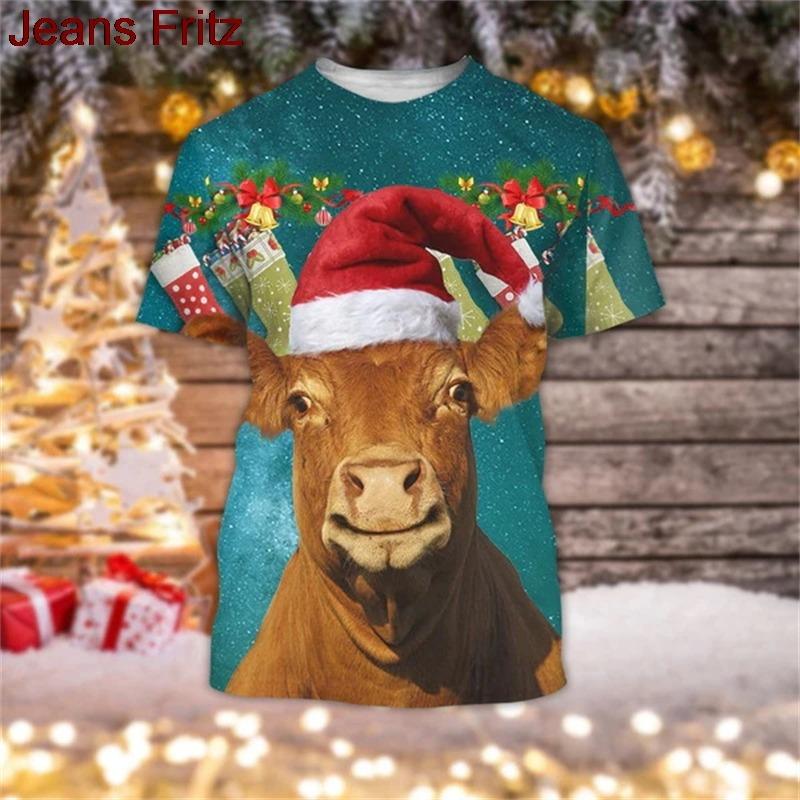 

New Xmas 3D Print Animals Funny T Shirts Men Fashion Long Sleeve 5XL