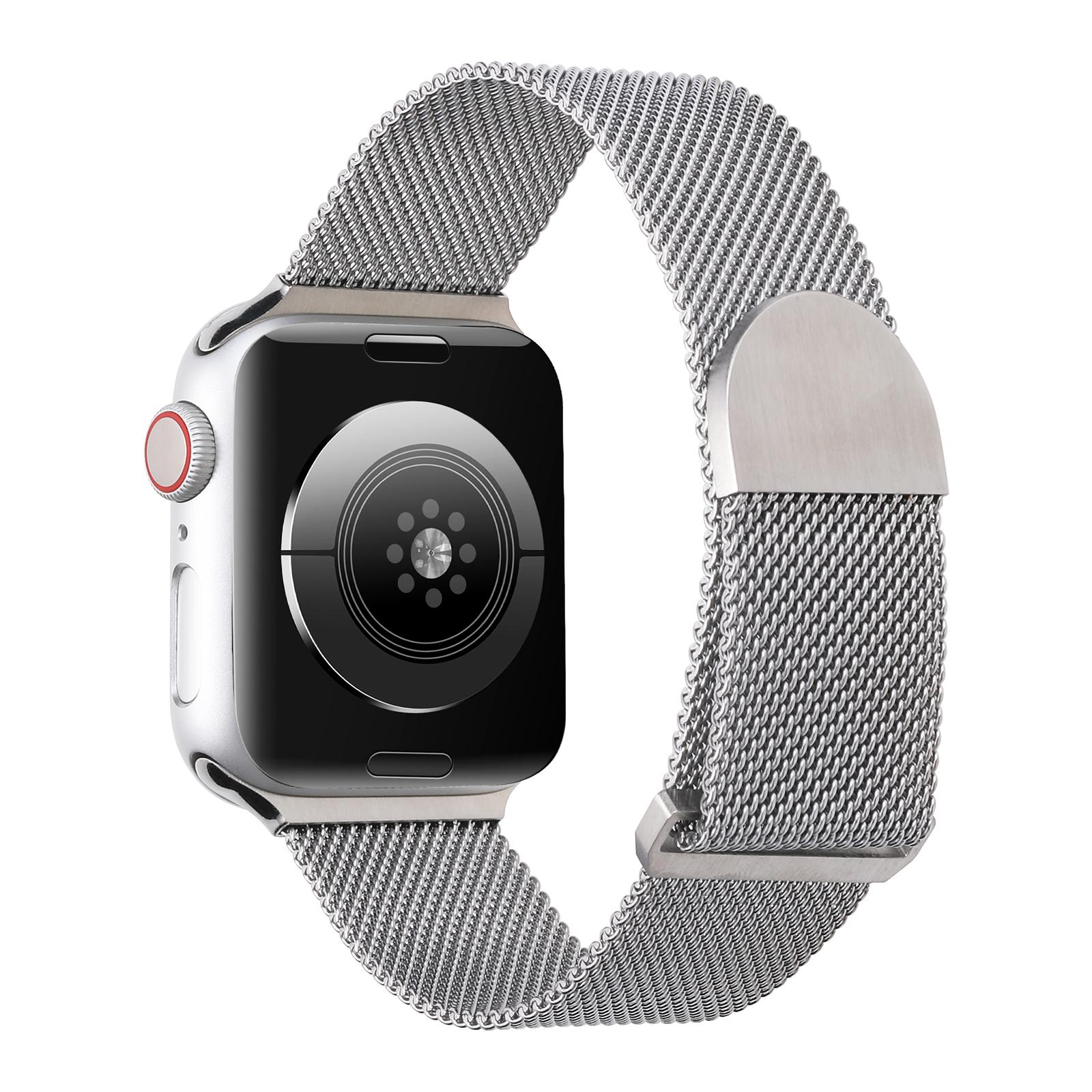 

Миланский ремешок для Apple Watch Band Ultra 8 7 6 SE 5 4 3, металлический браслет Correa 49 мм, 45, 44, 42 мм, браслет из нержавеющей стали IWatch 41, 40, 38 мм 38mm 40mm 41mm серебряный