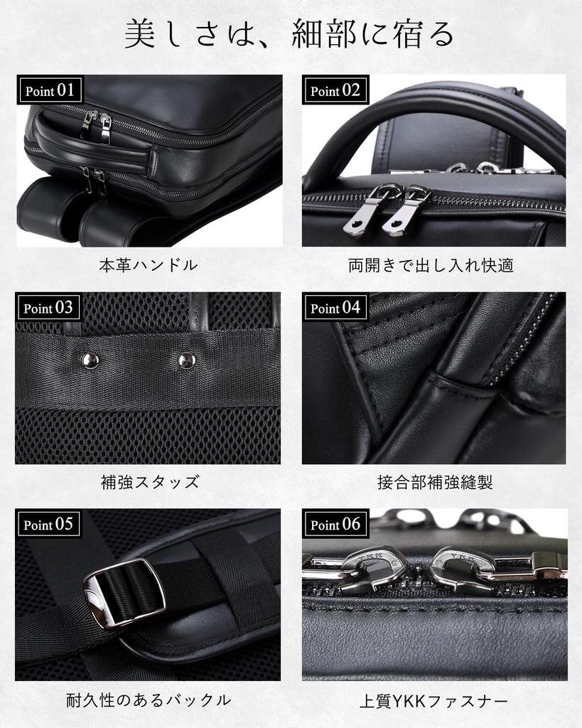 Masa Kawa Men's Genuine Leather Backpack, Slim, Large Capacity, Waterproof, with YKK Zippers, Fits 15.6-inch Laptops, A4 Size, Perfect for Commuting