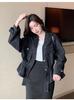 2024 Korean Style Black V-Neck Denim Jacket - Loose Fit, Two-Button, Short Length
