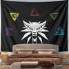 Central Wolf Emblem with Five Colorful Triangular Symbols Surrounding It. Patterned Tapestry for Bedroom and Living Room Home Decor