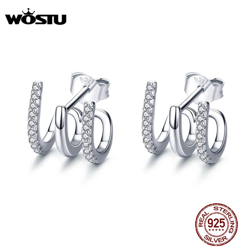 WOSTU New Arrival 100% Real 925 Sterling Silver Love Rotation Stud Earrings Cute Square Zircon Earrings For Women CQE585
