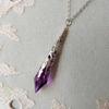 Temperament Goth Silberfarbe Schnitzerei Tränenförmig Lila Kristall Anhänger Halskette für Frauen Halloween Party Hexe Schmuck