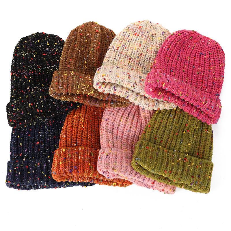 Trendy Mixed Color Slouchy Beanie Classic Coldproof Warm Skull Cap Thick Knit Hats Beanies For Women Autumn & Winter