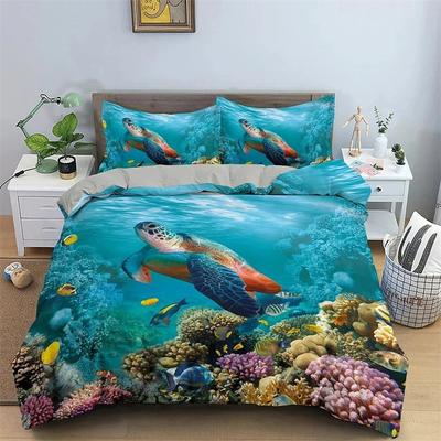 Meeresschildkröten Bettwäsche Set Bezug Unterwasserwelt Bettbezug Set Meerestiere Bettset, Delphin und Koralle bedruckter Bettdeckenbezug