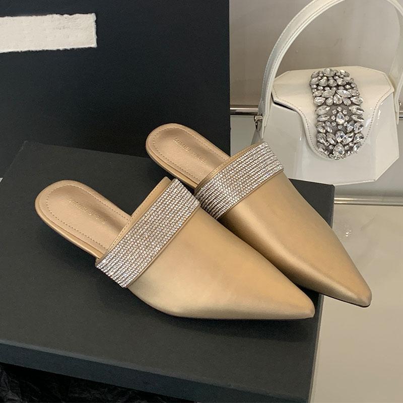 Fashion Luxury Fashion Rhinestones Ladies Low Heel Slippers Shoes 2025 New Female Slides Wedges Slippers Shoes For Women Sandals Mules