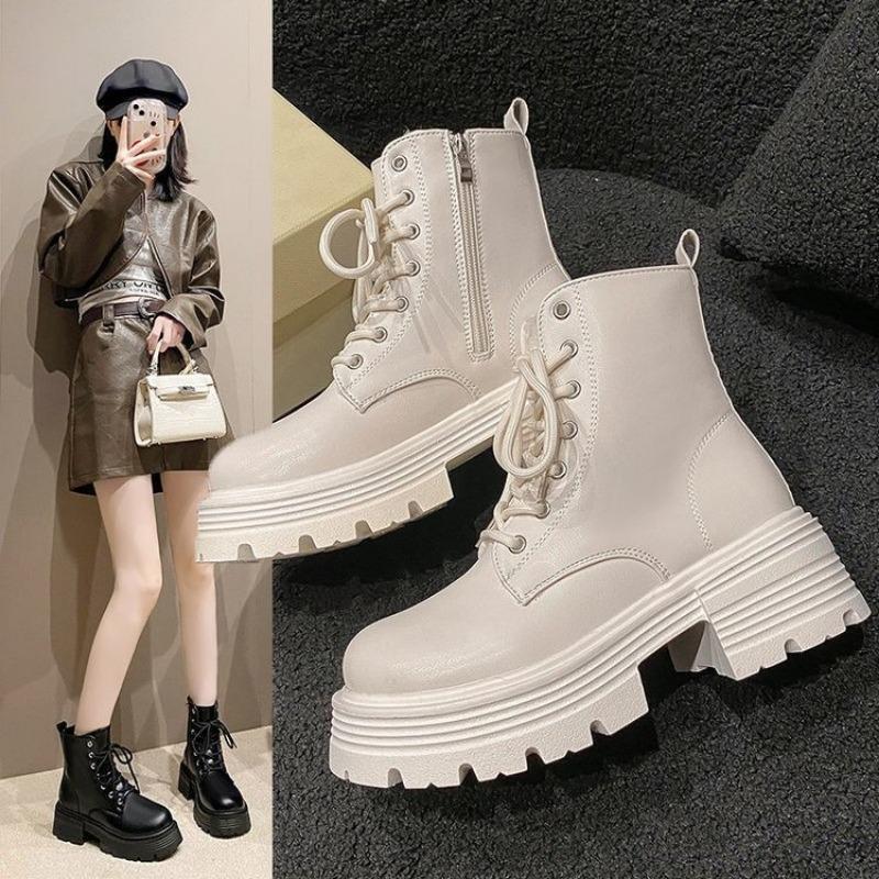 White British Lady Punk Boots Women Thick Soled Gothic Ankle Boots Lace Rock Riding Autumn Platform Shoes Warm Motorcycle Boots