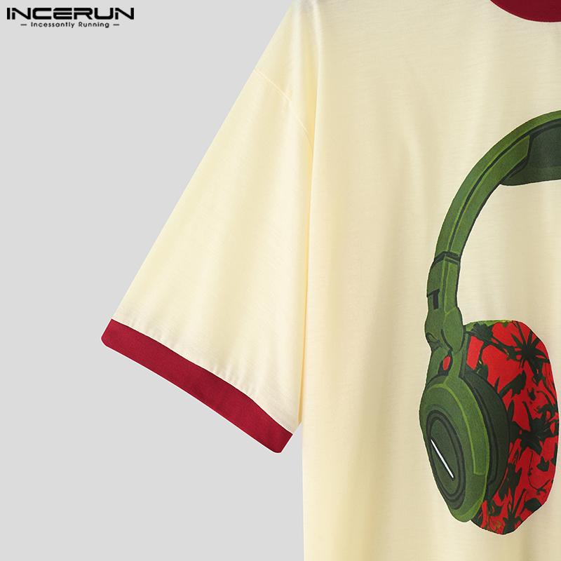 INCERUN Men Round Neck Short Sleeve 3D Print Stitching Casual Loose T-shirts