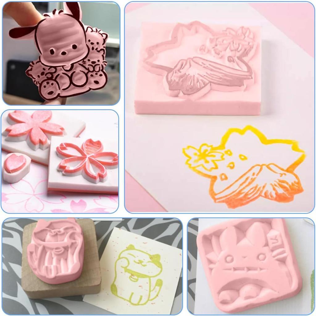 Acidea Eraser Stamps 24pcs Eraser Stamps Pink Rubber Carving Blocks Are Used In Stamp DIY Soft and Easy To Carve Felt Blocks 5x5cm, Printmaking,