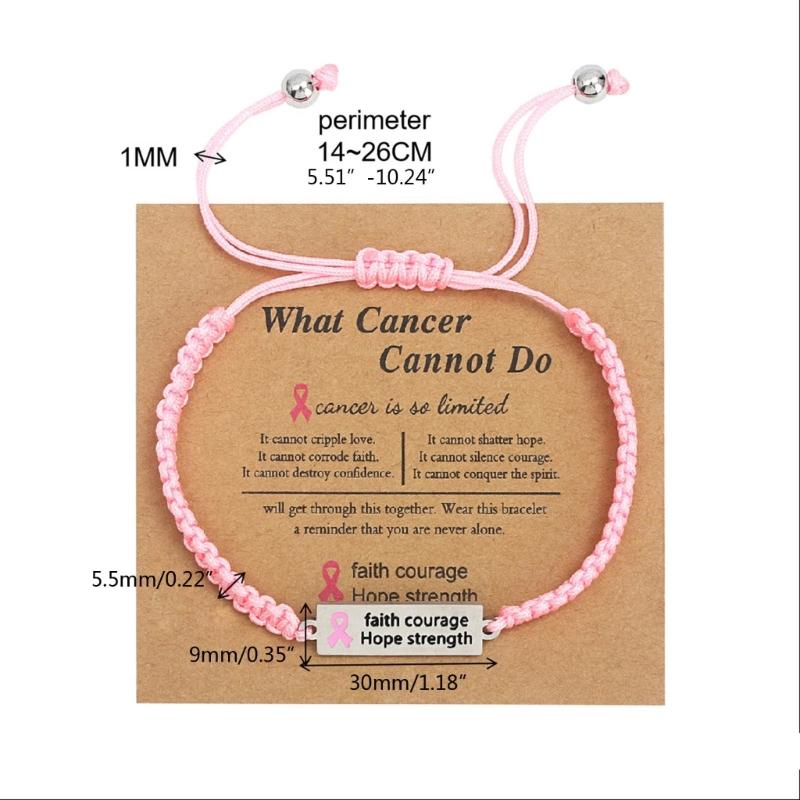 Breast Cancers Awareness Hope Bracelet for Women Pink Ribbon Charm Braided Rope Wrist Wrap Bangle Handmade Jewelry Gift