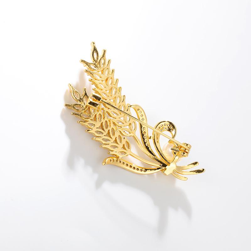 Broche Élégante Perle Blé Doré: Accessoire de Vêtement DIY en Cuivre Luxueux Zircon