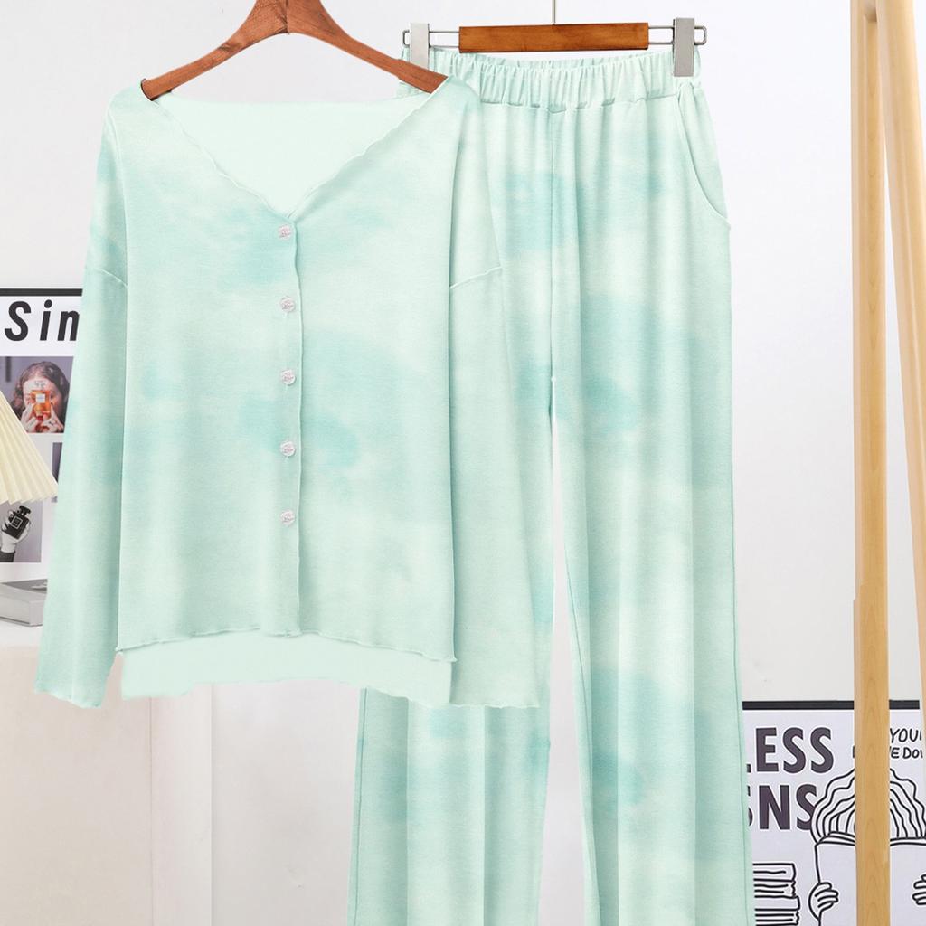 Modal tie-dyed pajamas sets women's homewear 2pcs suit long sleeve Tops and Pants Fashion thin nightwear casual sleepwear clothing