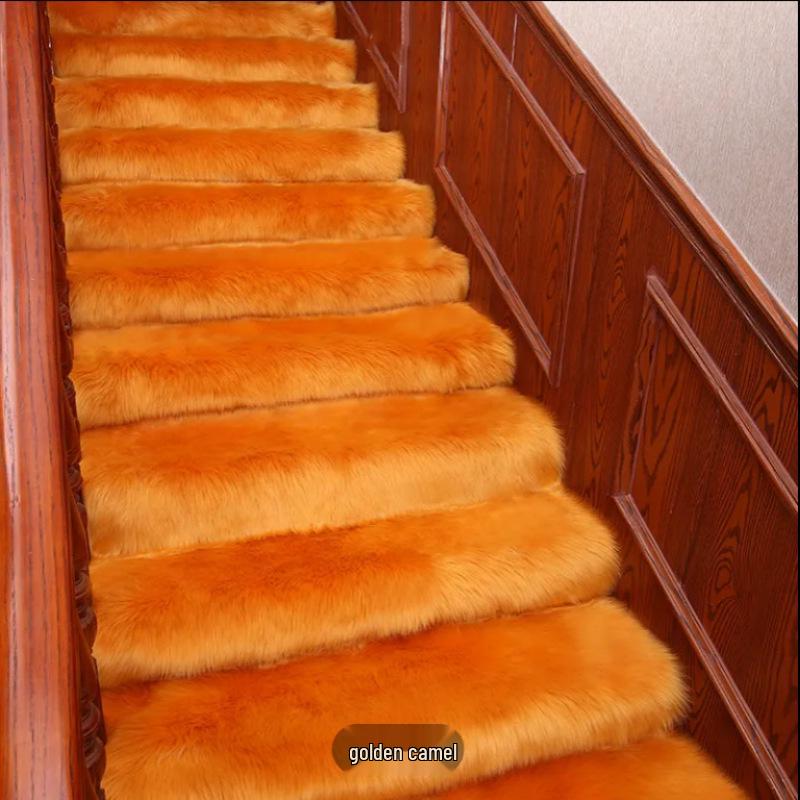 Non-slip Spiral Stair Carpet Mat - Self-adhesive Long Pile for Wood or Tile