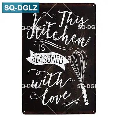 SQDGLZ Hand Painted KITCHEN Metal Sign Bar Wall Decor Tin Sign Vintage Home Decor Painting Plaques Art Blackboard Poster