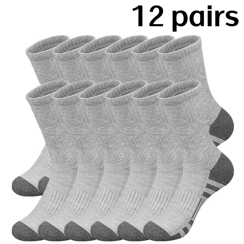 12 Pairs Of Men'S Thick And Warm Stockings - Thick Sole Cushioning For Winter And All Season Wear, Black And Gray Striped Sports
