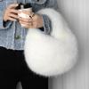 Luxury Soft Plush Half Moon Bag Faux Fur Fluffy Lady Handbags Female Winter Purse Party Clutch Bag Casual Tote Bag
