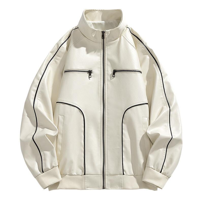 Autumn New Style Trendy Stand Collar Casual Versatile Trendy Men's Leather Jacket