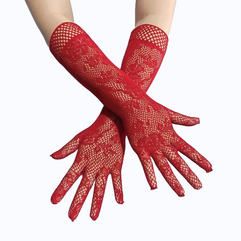 

Women Sexy Lace Floral Mesh Gloves High Elasticity Fishing Net Hollow Disco Dance Costume Punk Goth Cosplay Accessories One Size