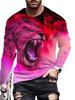 Men's T-shirt pattern lion pattern printing round neck brown 3D printing outdoor daily long sleeved printing clothing designer