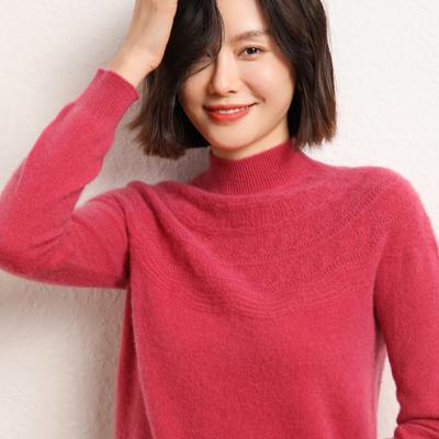 Winter Half-turtleneck Cardigan for Women for Women's First-line Ready-to-wear Hollow Knitted Base Shirt Soft and Glutinous Warm Cashmere Top