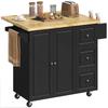 Kitchen Island on Wheels, Rolling Kitchen Storage Trolley with Drop Leaf, Drawers, Towel and Spice Rack, Black