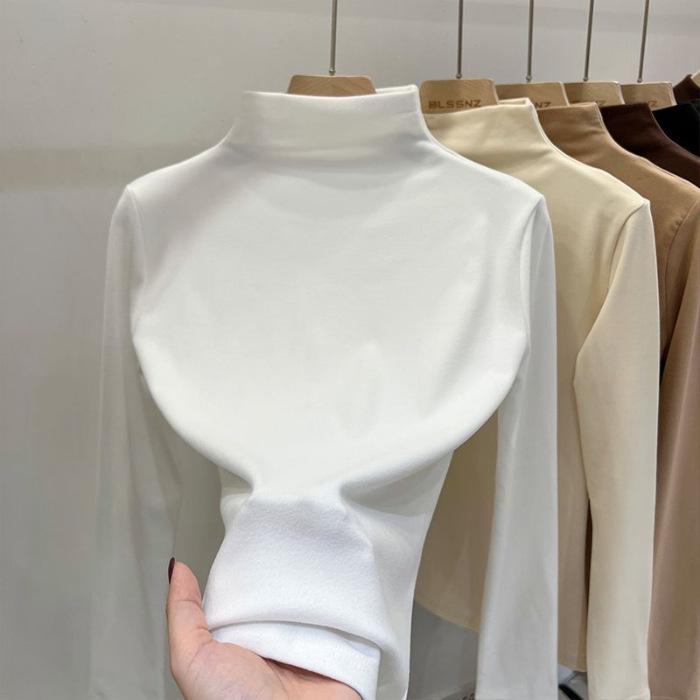 Double-Sided German Velvet High-Neck Long-Sleeve Women's T-Shirt - Winter, Thickened, Warm Base Layer