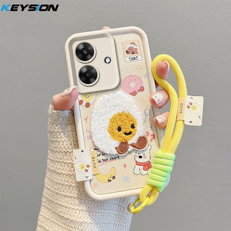 

Чехол KEYSION Cartoon Cute Plush с вышивкой для Realme Note 60 60X со шнурком, противоударный чехол для телефона OPPO Realme Note 60X for Realme Note 60