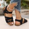 Modische flache Sandalen mit Schnallenriemen für Damen, Sommer 2025, lässige Outdoor-Strandschuhe, leichte, rutschfeste schwarze Korksandalen