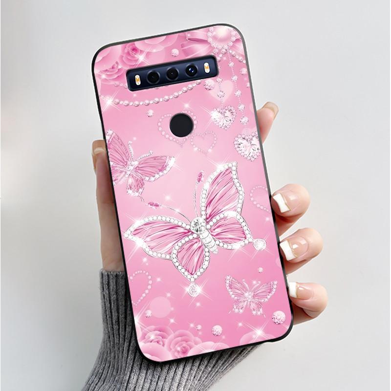 Case For TCL 10SE 10 SE Phone Case Aesthetic Luxury Fashion Butterfly Flowers Black Jelly Soft TPU Silicone Protective Cover