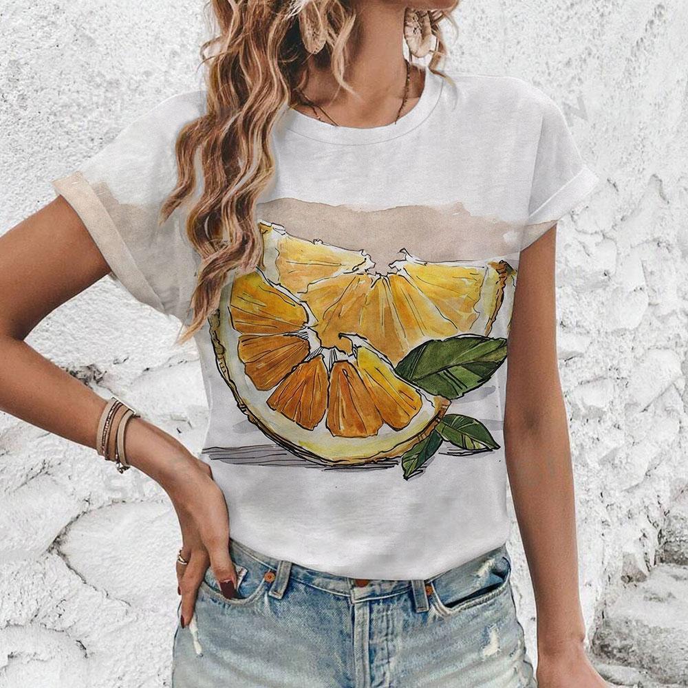 Women's T-shirt Artistic Fruit Pattern Fashion Printing Ummer Leisure Popular Short Sleeved Top