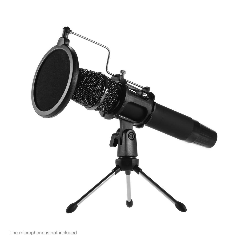 Mini Desktop Microphone Stand + Shock Mount Mic Holder + Pop Filter Kit for Studio Recording Online Broadcasting