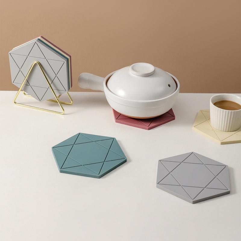 Solid Color Hexagonal Silicone Coasters Creative Simplicity Pentagram Heat Pad Household High Temperature Waterproof Oil Coaster