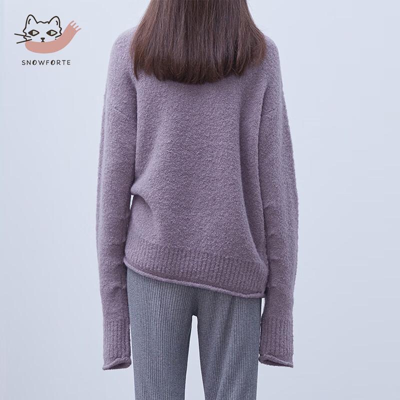 Women's Autumn/Winter Loose-Fit Solid High-Neck Wool Blend Sweater