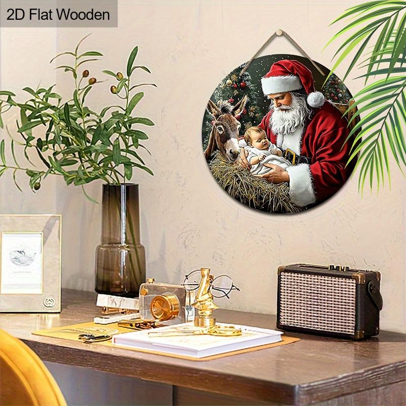 Christmas Decoration Sign,indoor Hanging decorations,2D Flat Wooden Product with The Pattern Is Santa Claus Holding a child,Christmas Gifts for Family