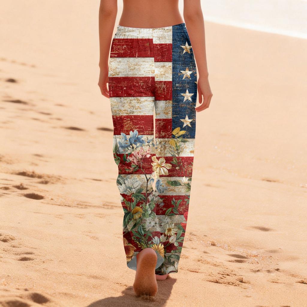 Women's Casual Fashion Comfort Pajama Pants Print Drawstring Pants Full Length Long