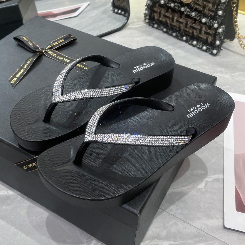 Gaomeilun WOOOHU Papuci de Plajă Trendy, Versatili, cu Toc Mediu, cu Sclipici cu Strasuri, Antiderapanți, Impermeabili pentru Femei