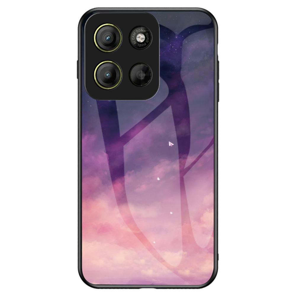 For Motorola Moto G15 4G Case Starry Sky Pattern Tempered Glass Phone Cover