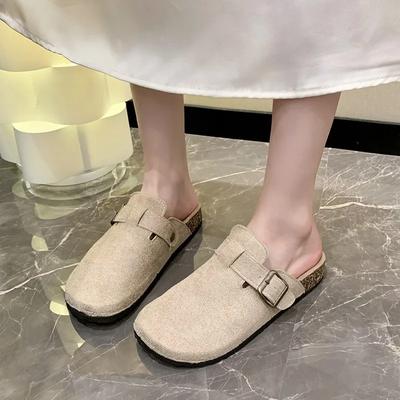 Mode Schoenen Vrouw 2024 Mode Gesloten Teen Dames Pantoffels Lente Herfst Suède Gesp Effen Plat Casual Comfortabel Kantoor Dames Schoenen