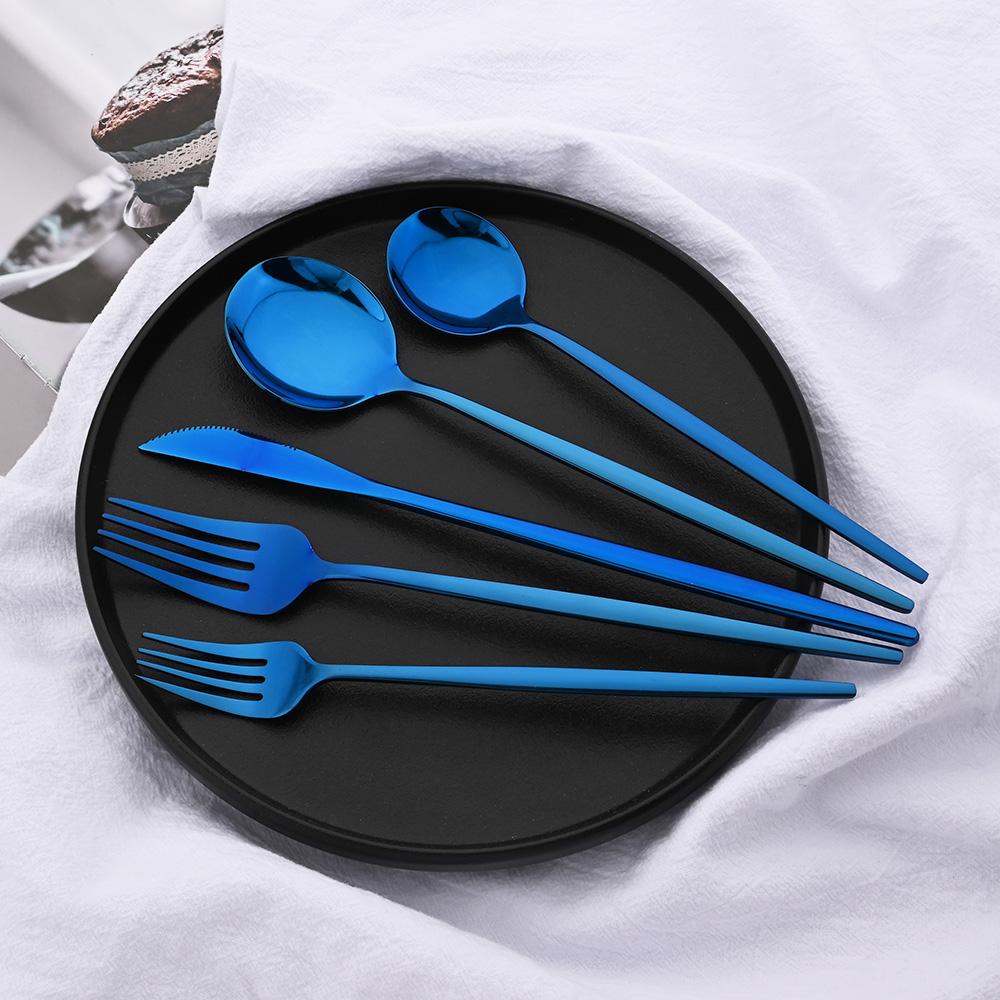 10People Black Silver Flatware Cutlery Set Knife Dessert Fork Spoon Dinnerware Stainless Steel Tableware Set Party Kitchen Tool