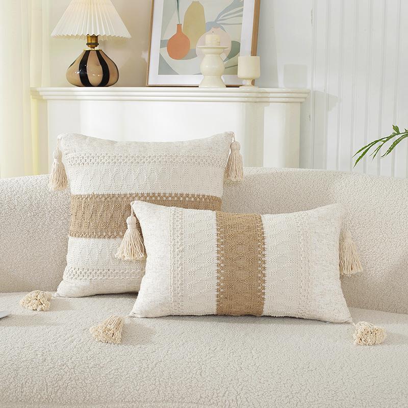 

Geometric Patchwork Pillow Cover Countryside Embroidery Cushion Case for Sofa Bed Car Chair Decor, Boho Farmhouse Throw Pillow 45x45CM