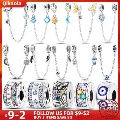 New Fit Bracelet Securing Clip S925 Sterling Silver Butterfly Luminous Safety Chain Charms DIY Jewelry For Women Gift