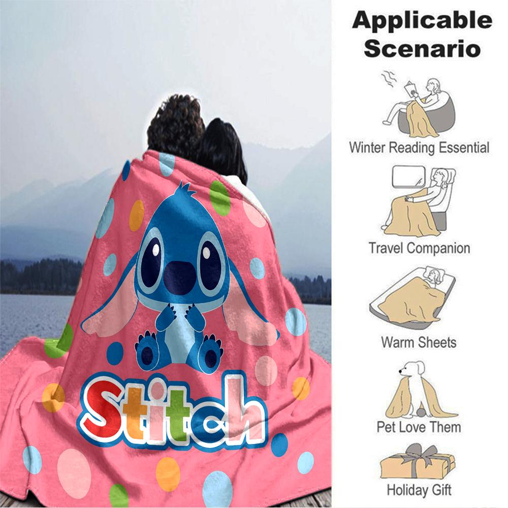 1Pc Stitch Adventure Polka Dots Blanket Soft Throw Blanket For Home Bedroom Bed Sofa Travel Office Solid Christmas Blanket