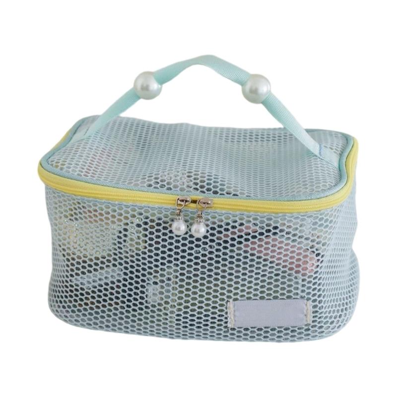 Spacious Nylon Mesh Makeup Bag Cosmetic Organizers Zippers Closures for Travel Bathroom Storage