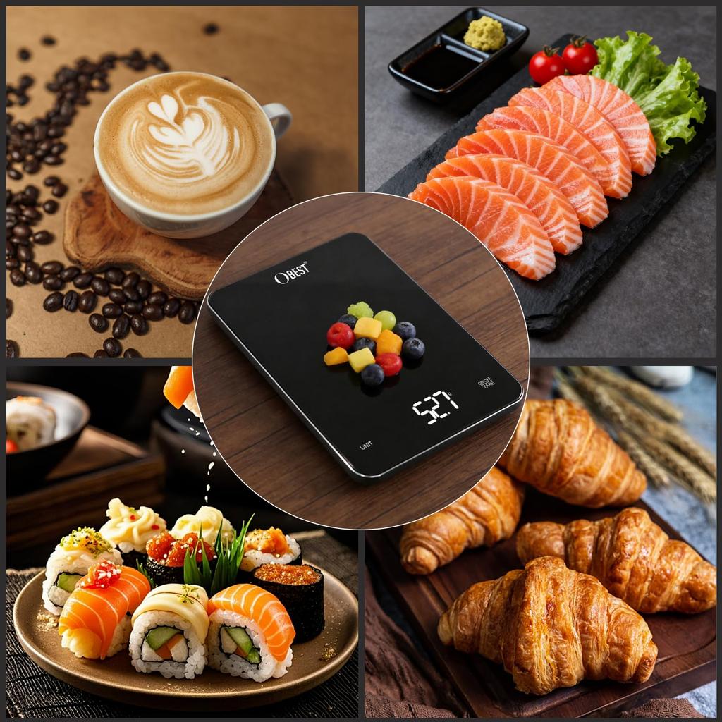 OBEST Coffee Kale 5kg0.1g High Precision, 1cm Ultra-thin, USB-C Charging, for Coffee, Cooking, and Baking, Black CK2453